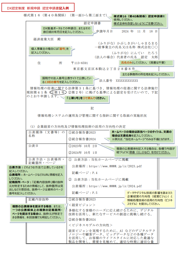 新規申請の記入例