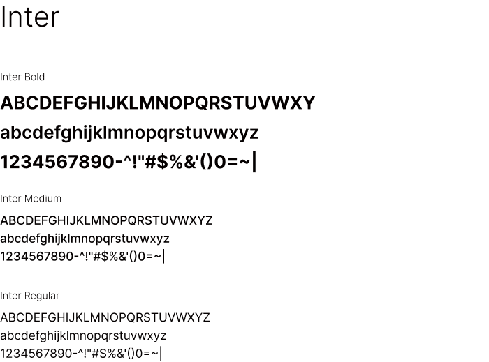 Typography sample of Inter, the recommended Latin typeface for the ODS brand, showing Bold, Medium, and Regular weights selected for readability and visual consistency with the brand identity.
