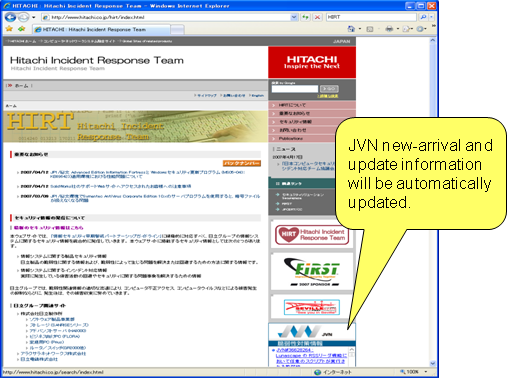 Hitachi HIRT(Hitachi Incident Response Team) uses this tool to automatically display JVN updates.