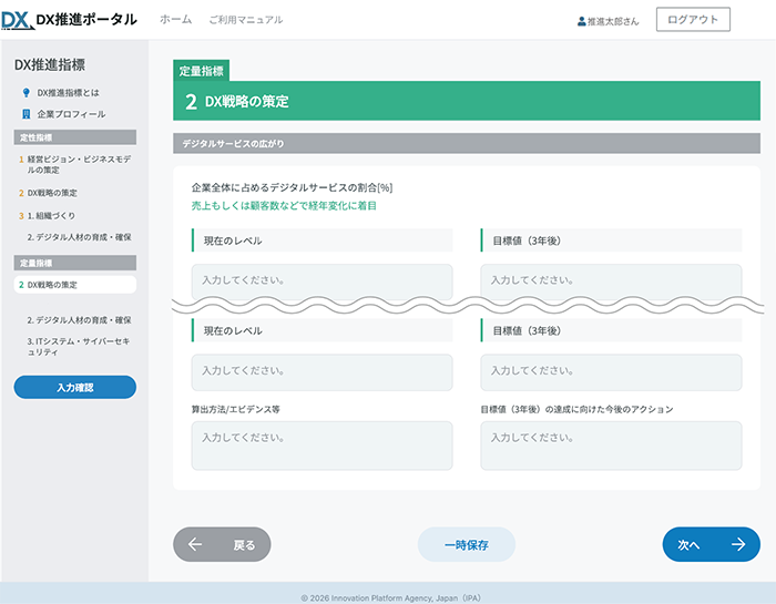 定量指標(2 DX戦略の策定)の提出画面イメージ