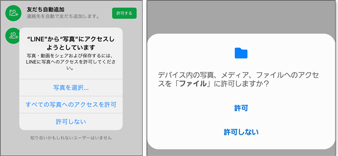 図3-1：アプリにアクセス権限の許可を求めるポップアップ