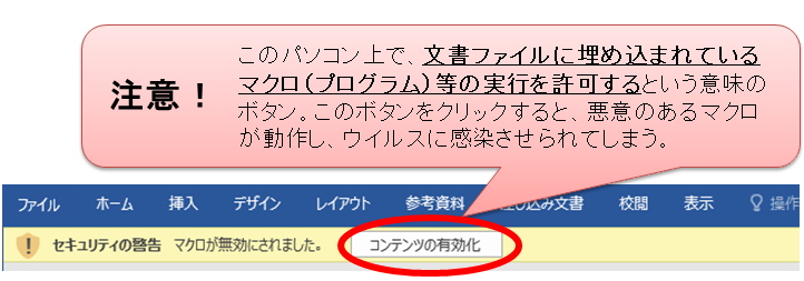 「セキュリティの警告」というメッセージバーが表示図