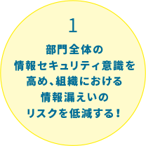 1:部門全体の情報セキュリティ意識を高め、組織における情報漏えいのリスクを低減する！